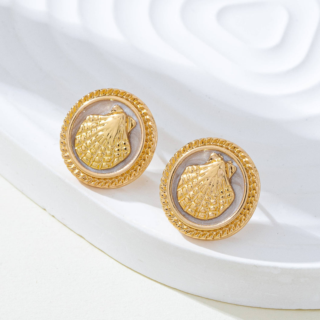 Shell Button Stud Earrings | Gold