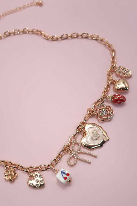 Cherry Bow Berry Charm Necklace