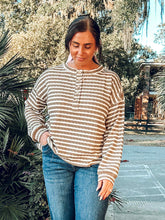 Striped Textured Henley Top | Taupe