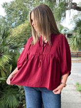 Pin Tuck Flowy Top | Burgundy