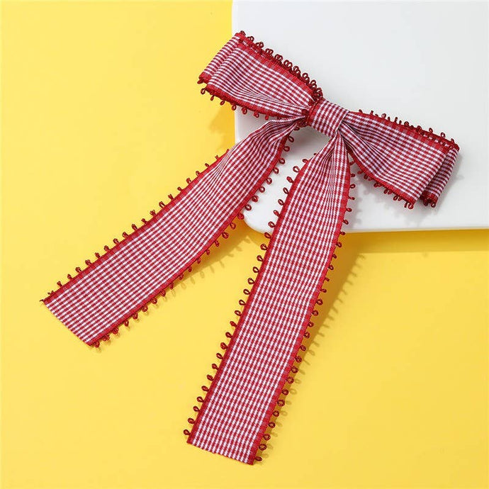 Gingham Bow Hair Clip | Red