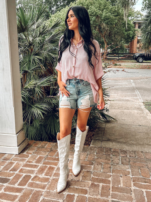 Boardwalk Button Top | Red/White