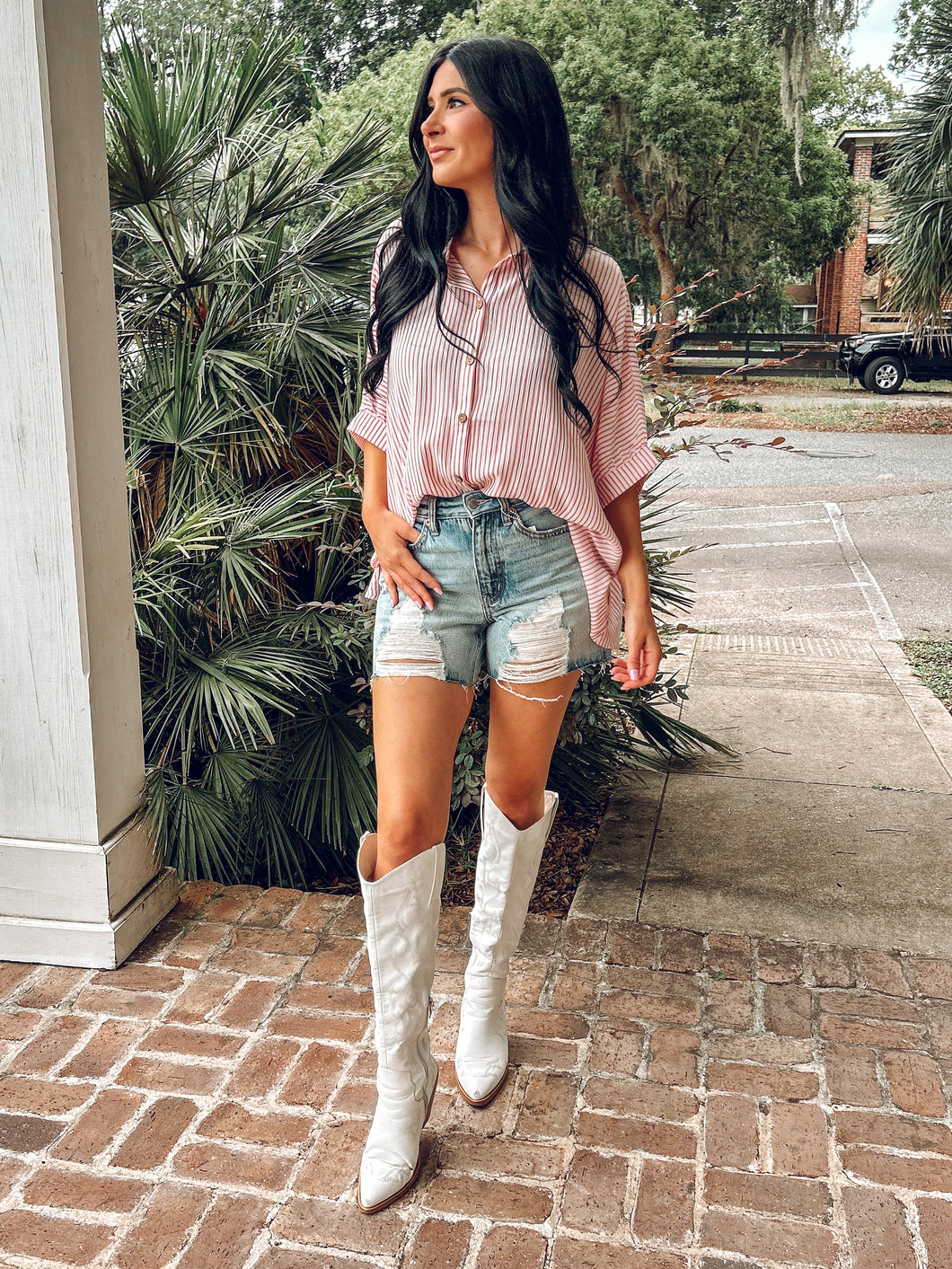 Boardwalk Button Top | Red/White