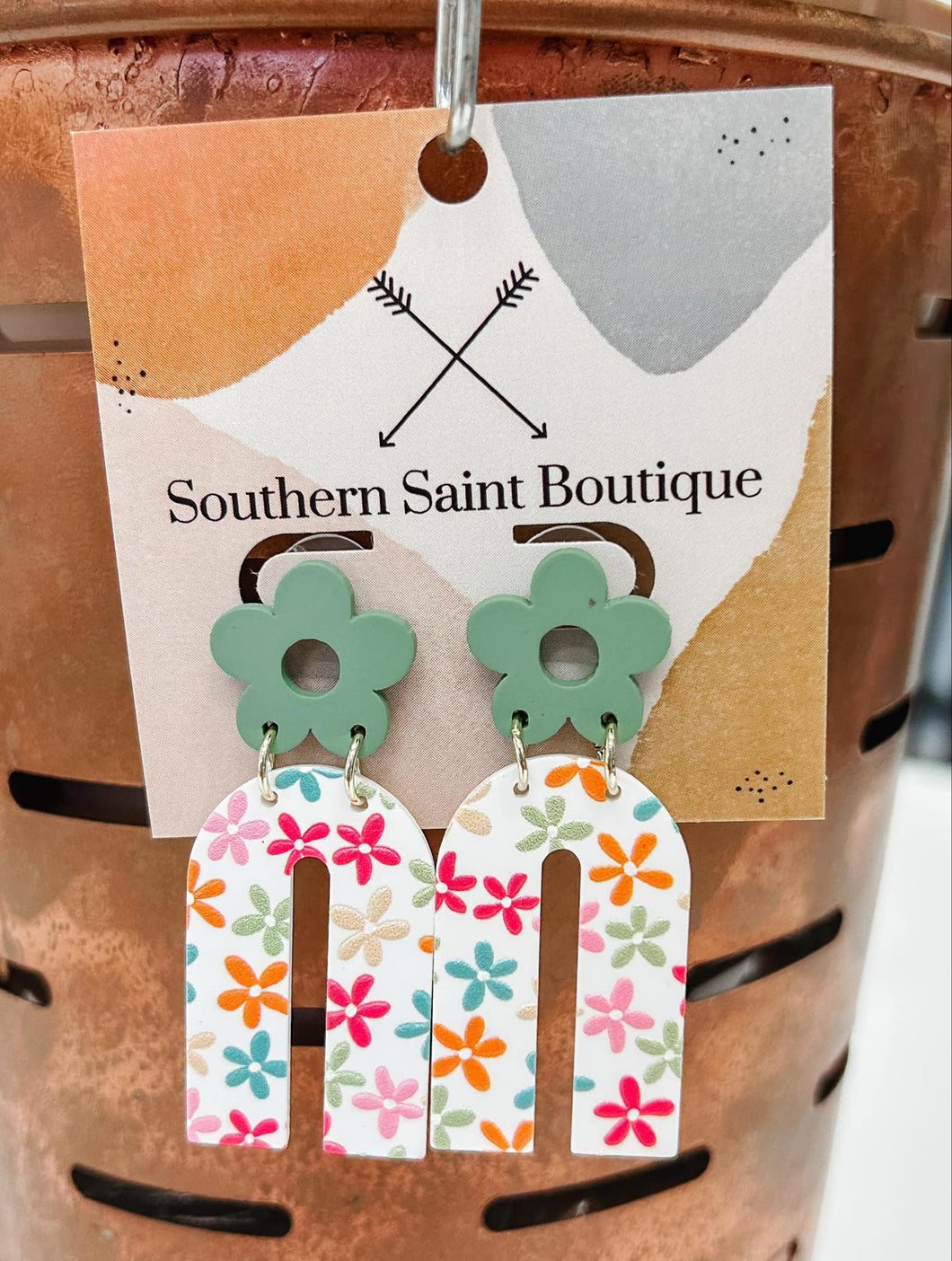 Arched Floral Sage Earring