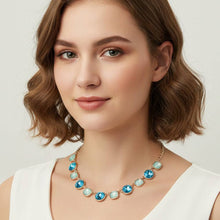 Round Square Stone Bezel Cluster Link Necklace | Pink
