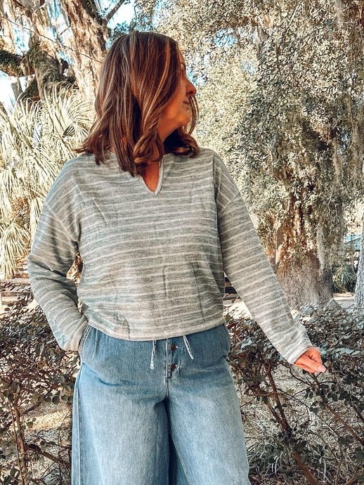 Chill Striped Knit Top | Dusty Teal