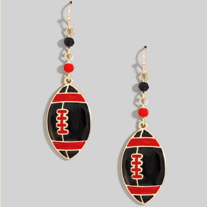 Football Dangle Earrings | Red + Black