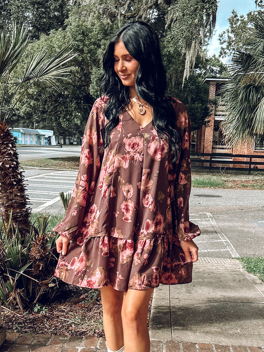 Dreamy Floral Tiered Dress | Brown