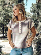 Henley Striped Top | Burgundy