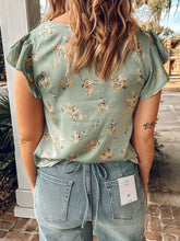 Floral Scallop Satin Top | Dusty Mint