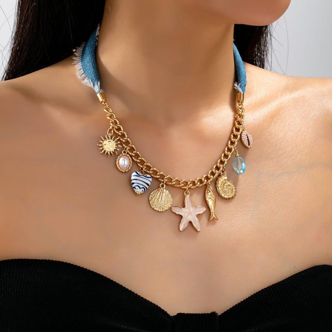 Sealife Denim Boho Necklace