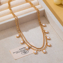 Layered Gold Chain Pearl Charm Necklace | Gold