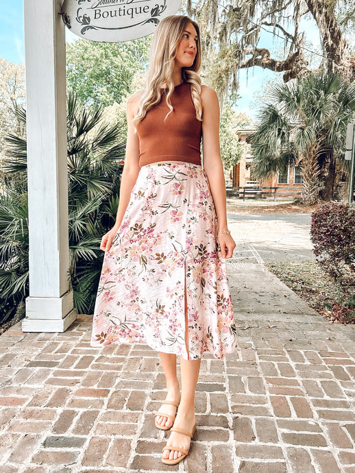 Awaken Floral Midi Skirt | Pink