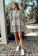 Flocked Floral Striped Dress | Olive