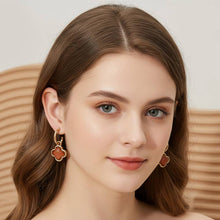 Quatrefoil Charm Drop Hoop Earrings | Brown