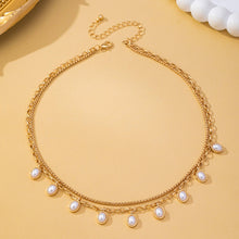 Layered Gold Chain Pearl Charm Necklace | Gold
