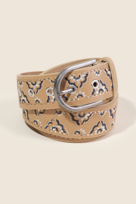 Embroidered Flower Decor Belt | Khaki