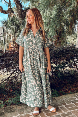 Tropic Collared Maxi Dress | Sage