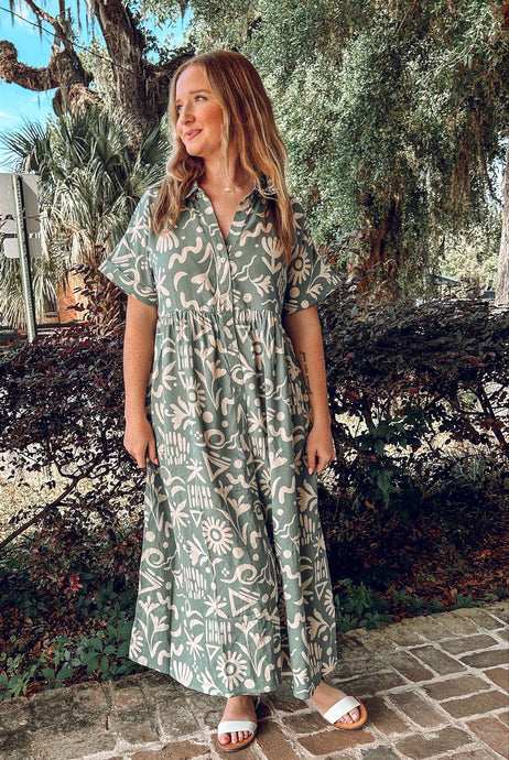 Tropic Collared Maxi Dress | Sage
