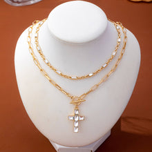 Layered Paperclip Chain Cross Necklace