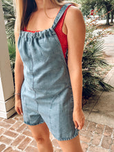 Denim Shortall Romper | Medium Blue