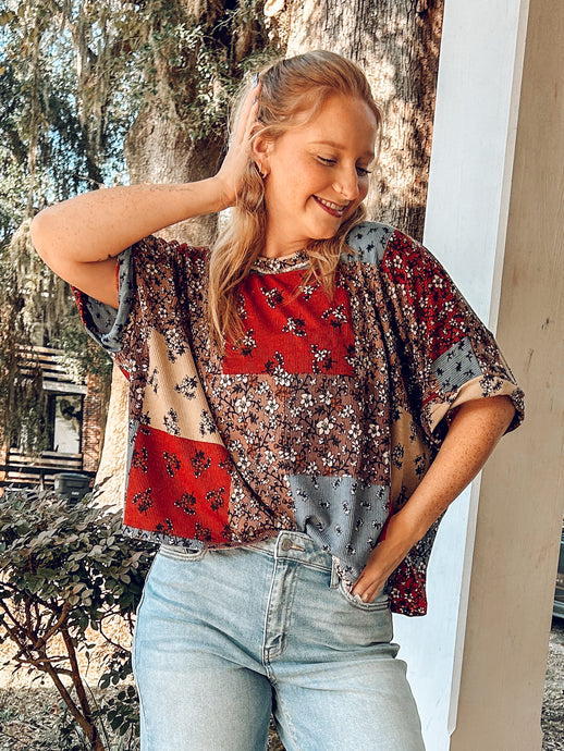 Patch Flower Oversized Knit | Rust