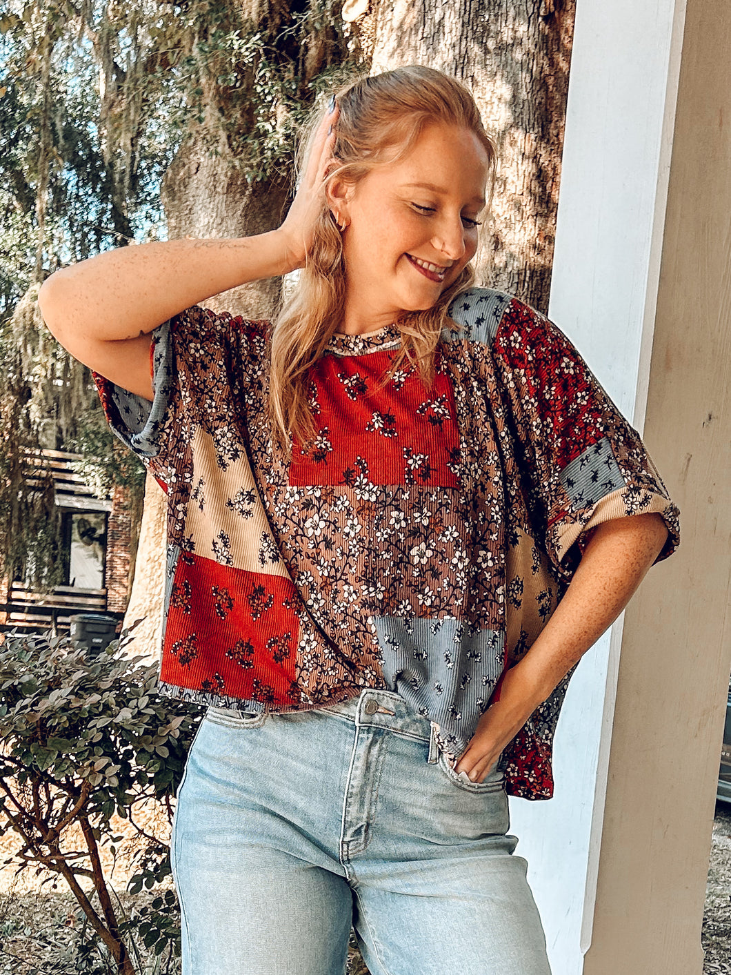 Patch Flower Oversized Knit | Rust