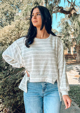 Cotton Blend Striped Top | Grey