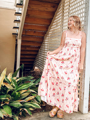 Striped Floral Maxi Dress | Peach