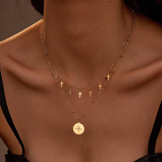 Layered Cross and Pendant Necklace