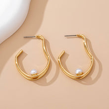 Double Wave Pearl Earrings | Gold