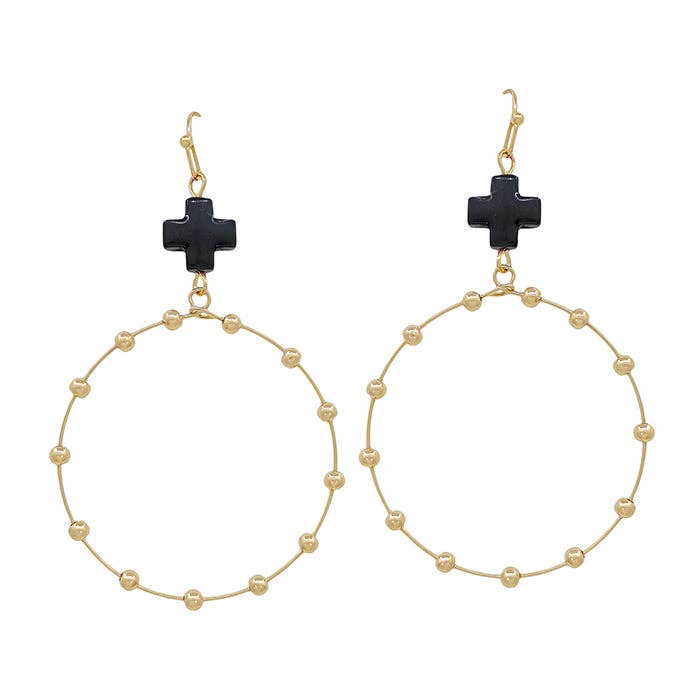 Cross Shape Circle Earring | Gold