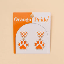 Gameday Checker Patterned Heart And Paw Dangle Earrings: Blue White