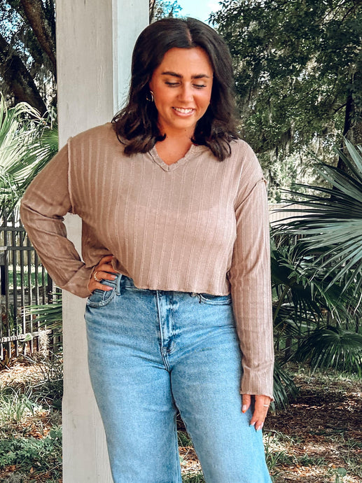 Boxy Ribbed Crop | Taupe
