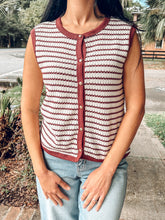 Striped Knit Button Vest Top | Burgundy