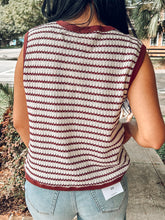 Striped Knit Button Vest Top | Burgundy