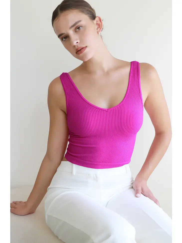 picture 1 woman in  Reversible Crop Tank | Pink