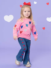 Heart Embroidered Denim Bell Bottoms