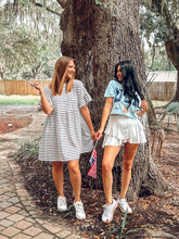 Beach Striped Ruffle Dress | White/Navy