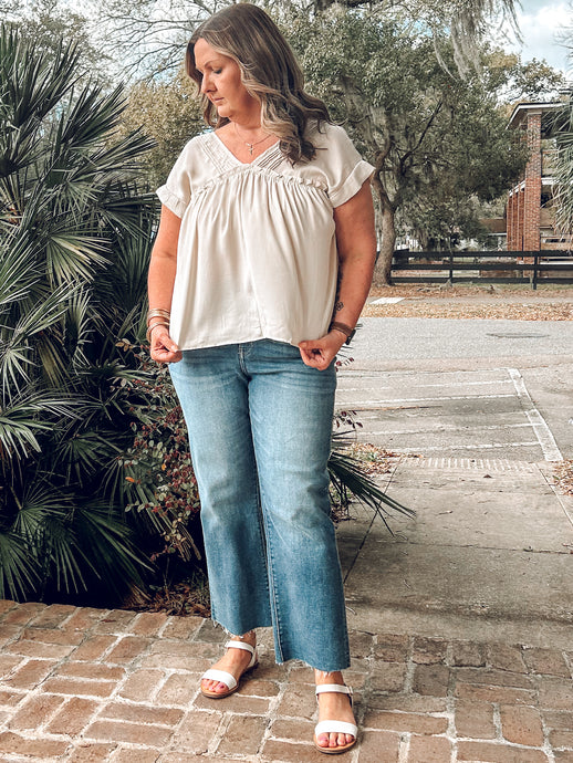 Pin Tuck Babydoll Top | Ivory