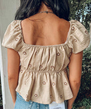 Embroidered Daisy Babydoll Crop | Taupe