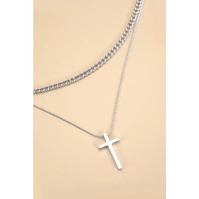 Double Layer Cross Necklace | Silver