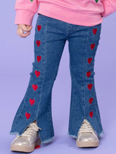 Heart Embroidered Denim Bell Bottoms