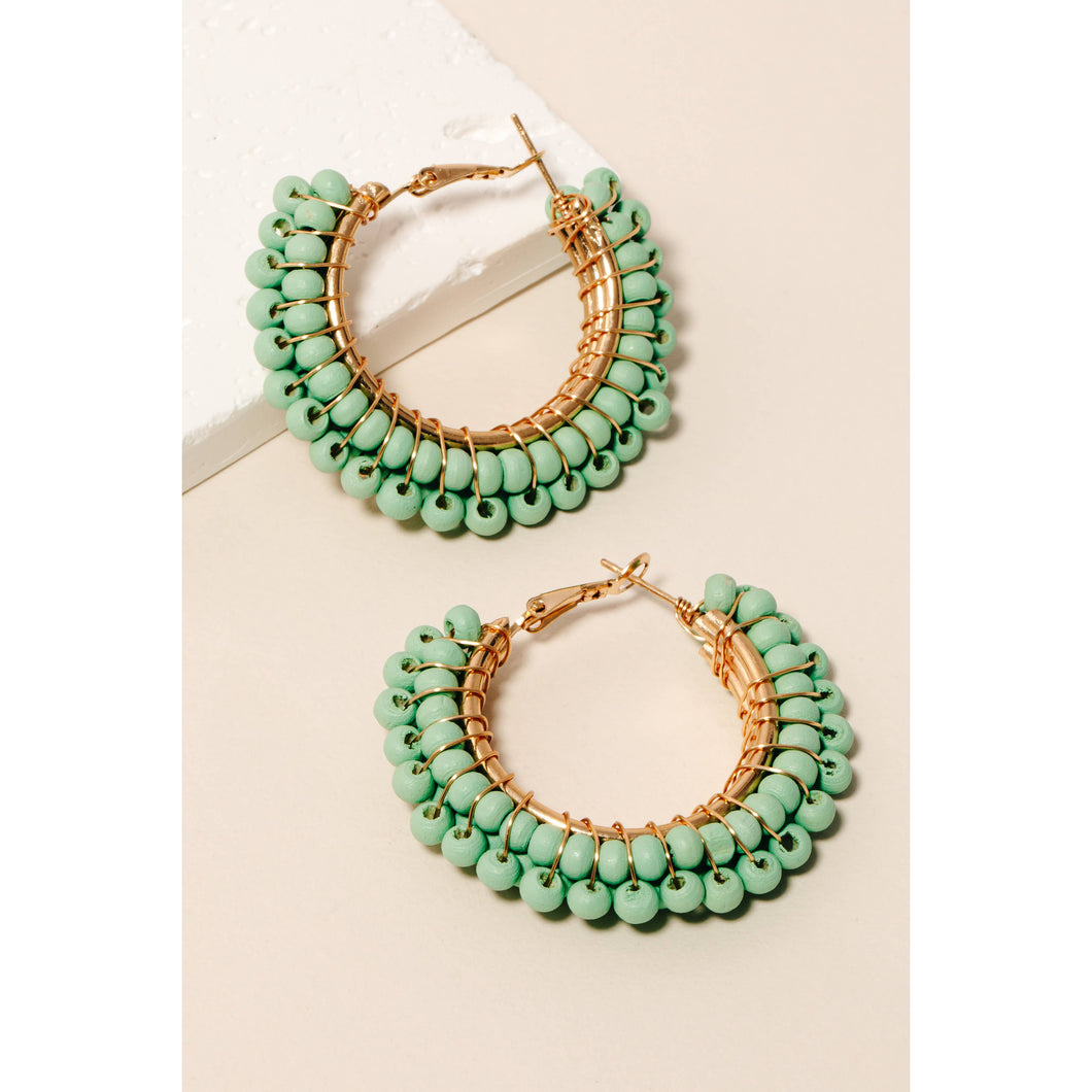 Wooden Beads Hoop Earrings | Mint