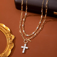 Layered Paperclip Chain Cross Necklace
