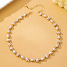 Bezel-Set Oval Faux Pearl Link Station Necklace | Gold