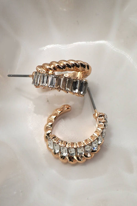 Rhinestone Intertwined Huggie Earring | Gold