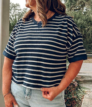 Oversize Knit Striped Top | Navy