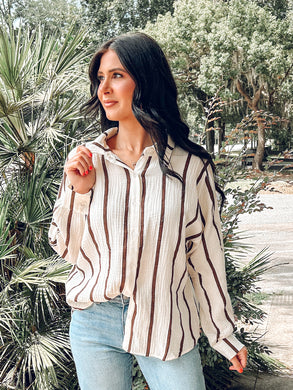 Cotton Dolman Striped Top | Brown