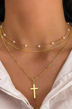 Cross Pearl Layered Necklace | Gold